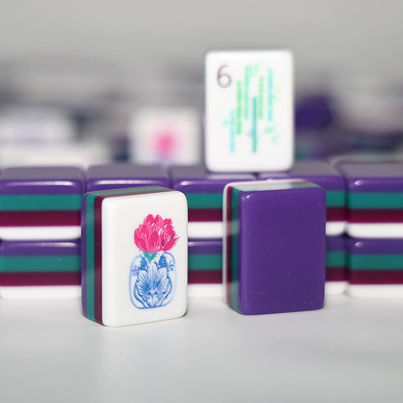 Acrylic Hand-Rolled Mahjong Set Purple Four-Layer Color Block American Casual Entertainment Home and Travel Portable American Mini Mahjong Set（Contact us to place an order）