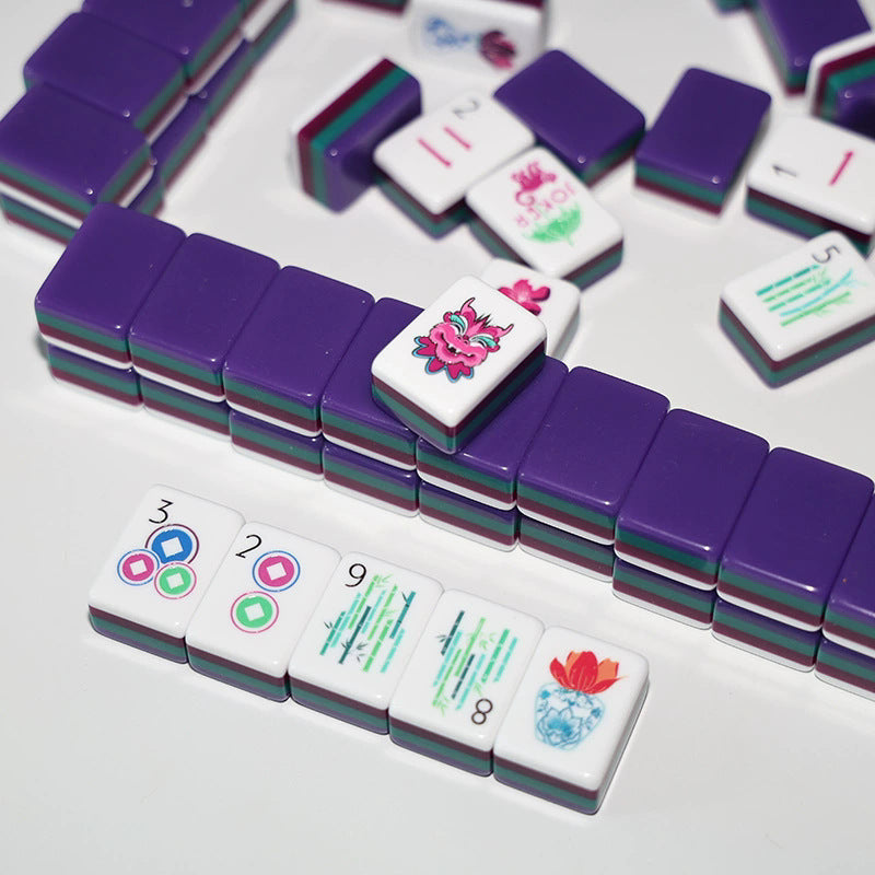 Acrylic Hand-Rolled Mahjong Set Purple Four-Layer Color Block American Casual Entertainment Home and Travel Portable American Mini Mahjong Set（Contact us to place an order）