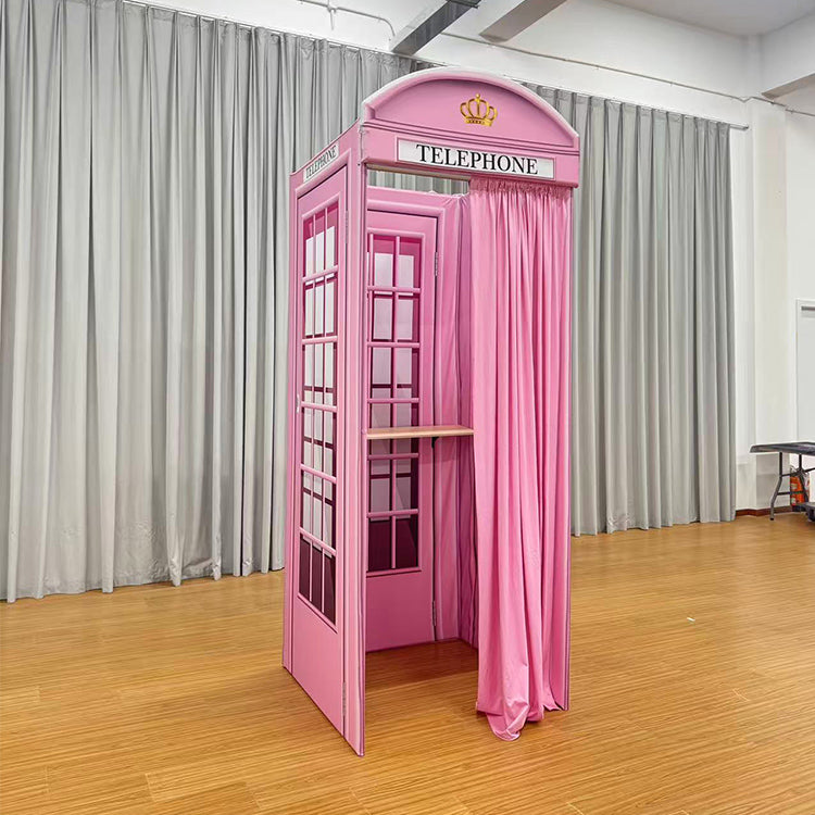 Wedding Supplies Photography Backdrop Telephone Box Pink Mobile Telephone Booth Decoration Telephone Booth Backdrop for Party(Contact to place an order)